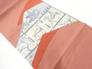アンティーク　相良刺繍切り嵌め向かい動物模様袋帯